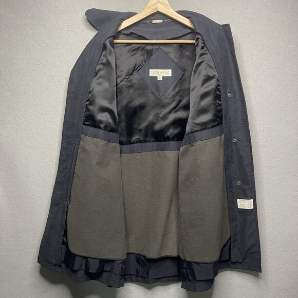London Fog Mens Trench Coat Medium Regular Blue Black Button-Up Coat With Lining - Picture 5 of 9